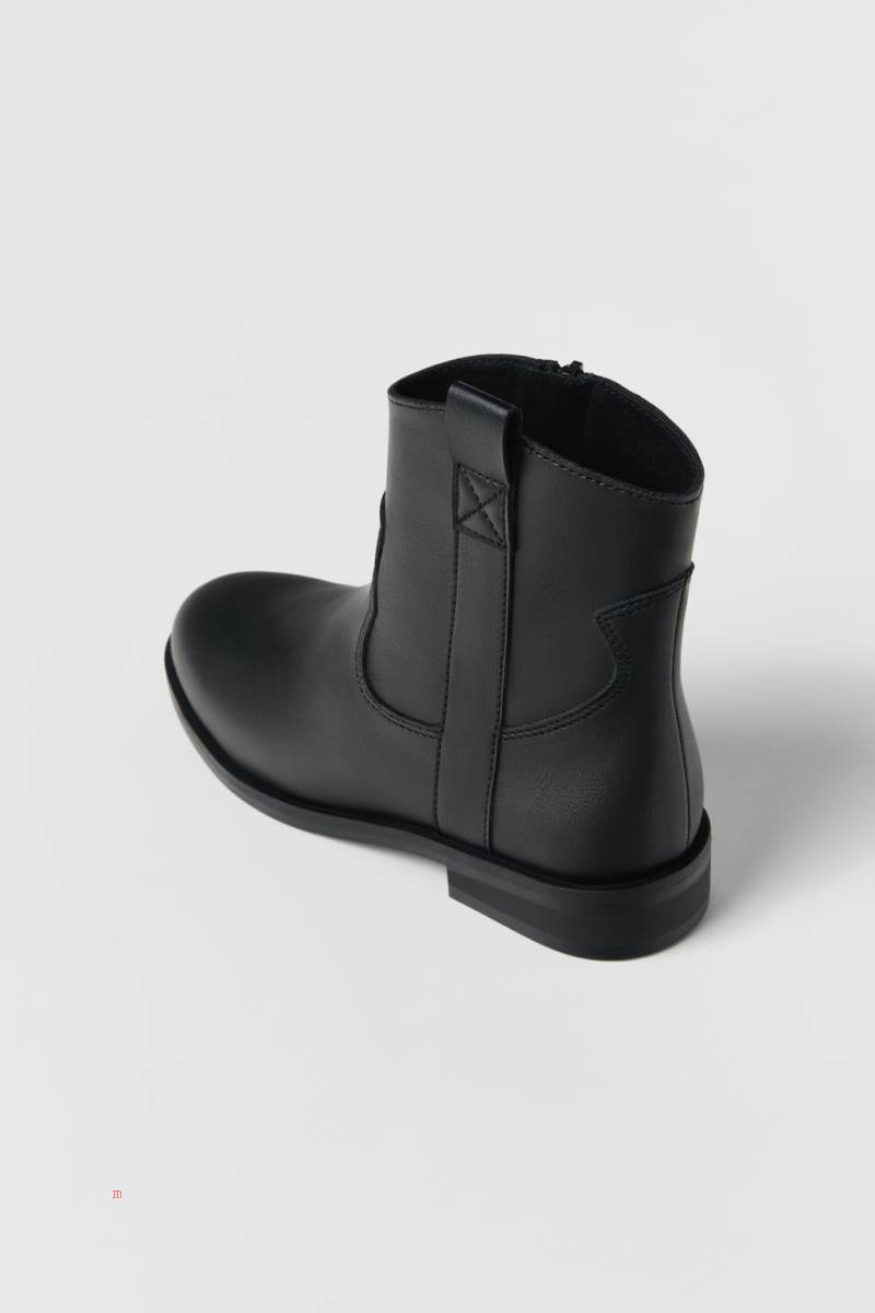 ZARA COWBOY-STYLE Ankelboots Tjej Svarta | LVGPQ-7581