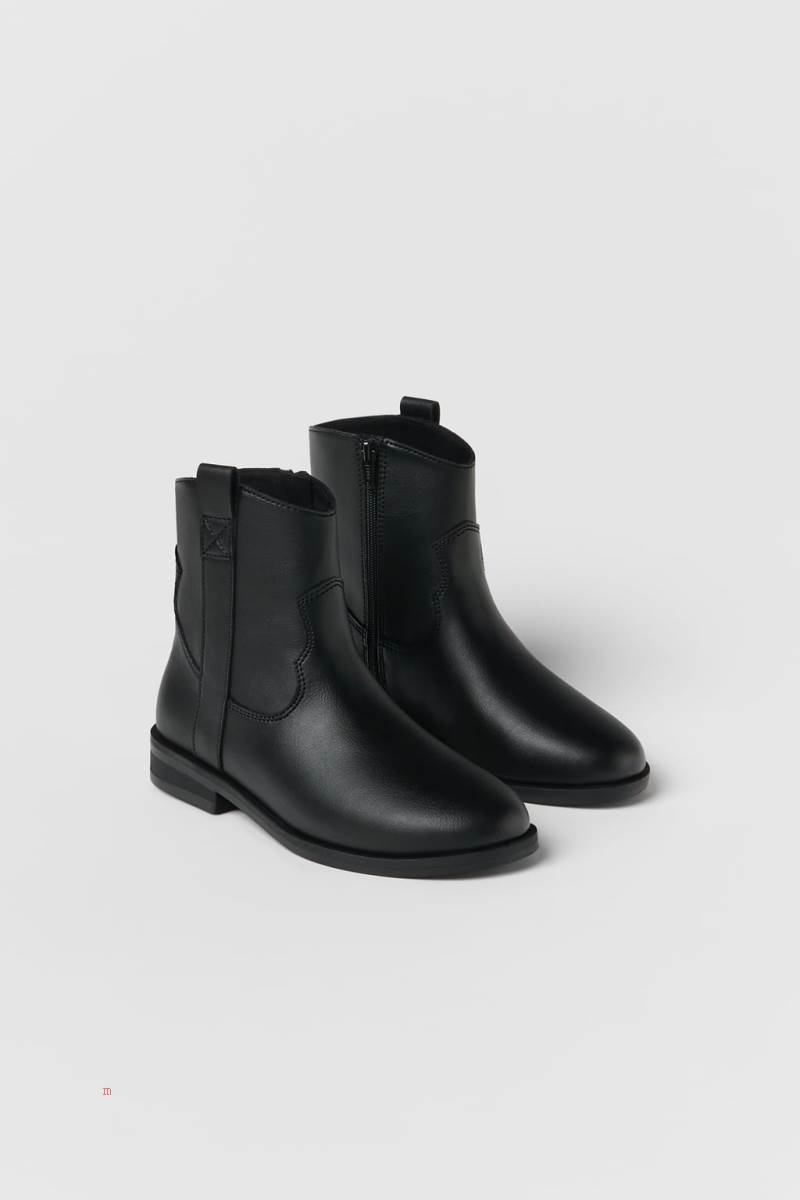 ZARA COWBOY-STYLE Ankelboots Tjej Svarta | LVGPQ-7581