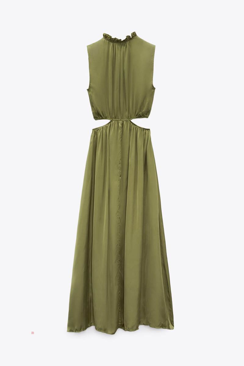 ZARA CREASED-EFFECT CUT-OUT Klänning Dam Olivgröna Gröna | SGVFX-8196