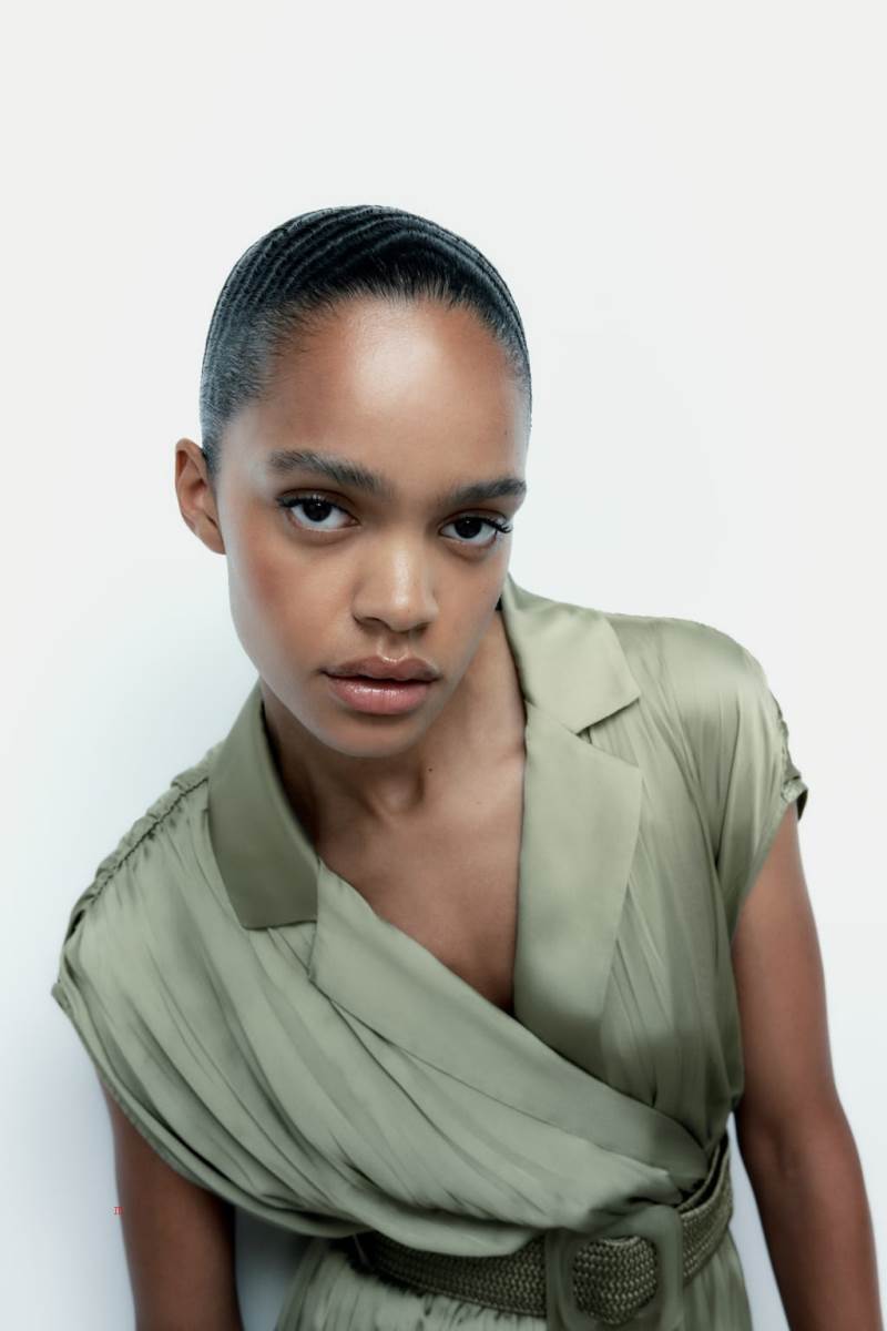 ZARA CREASED-EFFECT SATIN WITH BELT Jumpsuit Dam Ljuskhaki | UOZGR-0358