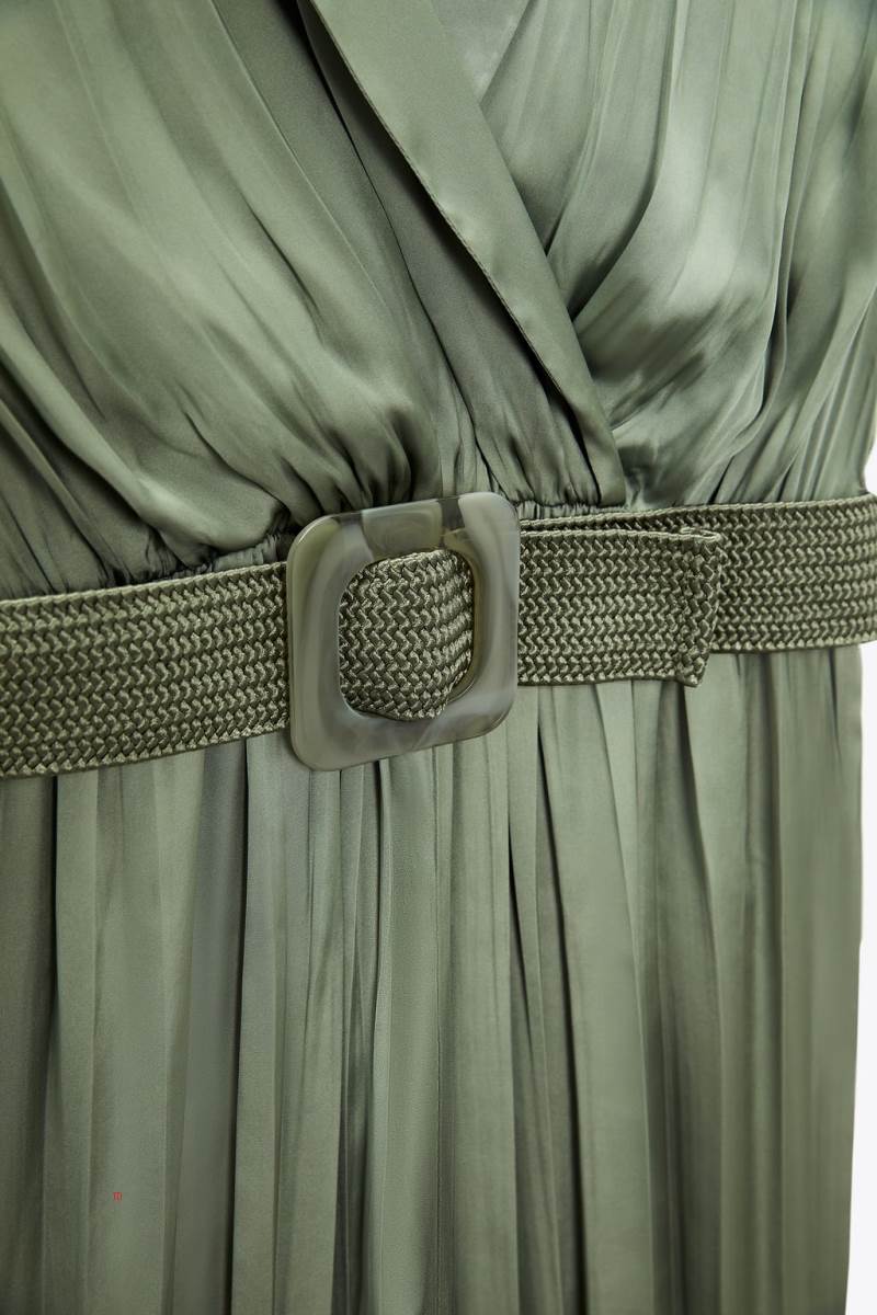 ZARA CREASED-EFFECT SATIN WITH BELT Jumpsuit Dam Ljuskhaki | UOZGR-0358