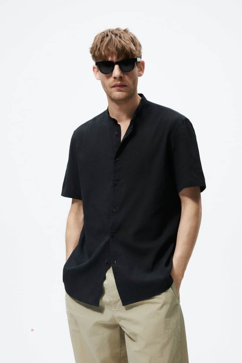 ZARA CREASED-EFFECT Skjorta Herr Svarta | KFTJY-4358
