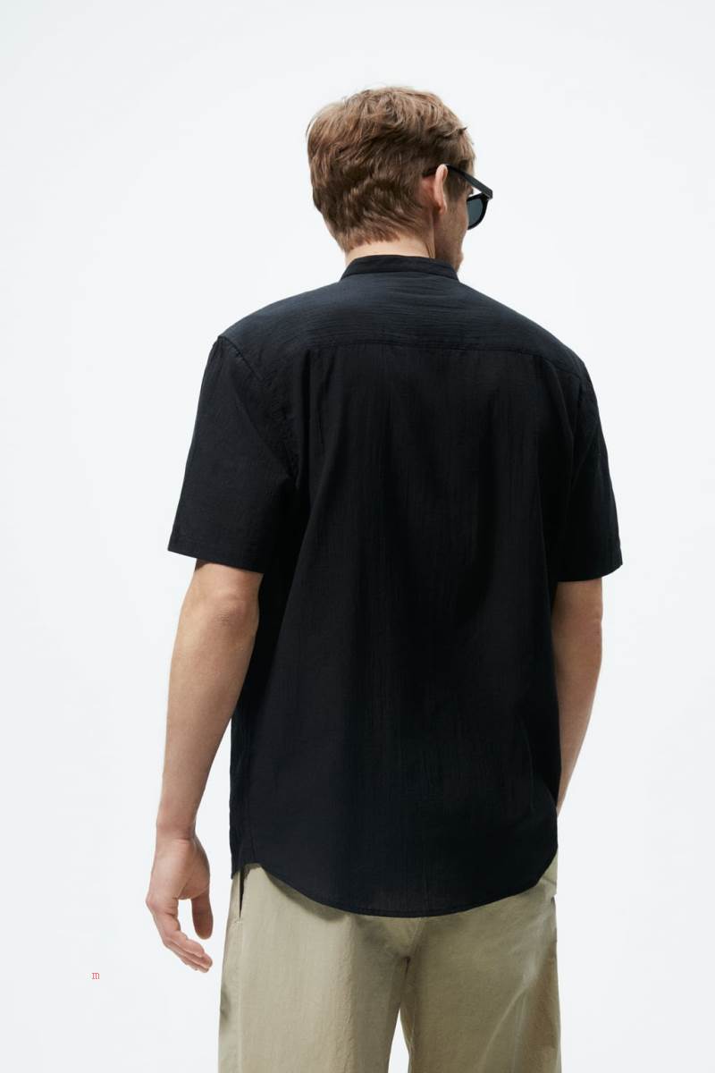 ZARA CREASED-EFFECT Skjorta Herr Svarta | KFTJY-4358