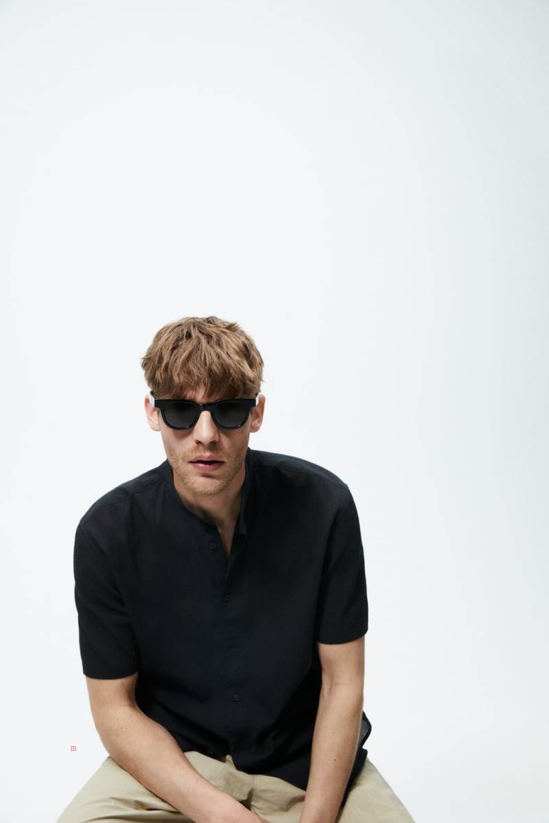 ZARA CREASED-EFFECT Skjorta Herr Svarta | KFTJY-4358