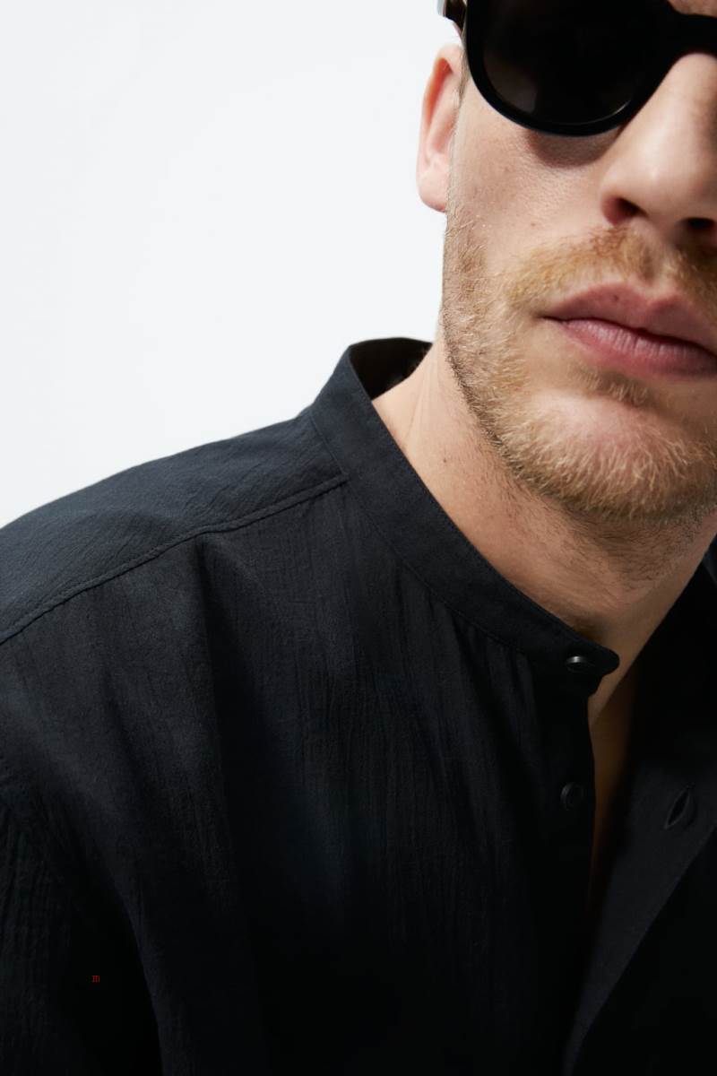 ZARA CREASED-EFFECT Skjorta Herr Svarta | KFTJY-4358