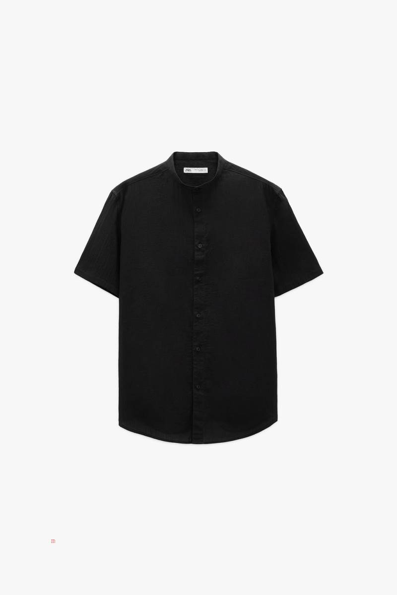 ZARA CREASED-EFFECT Skjorta Herr Svarta | KFTJY-4358