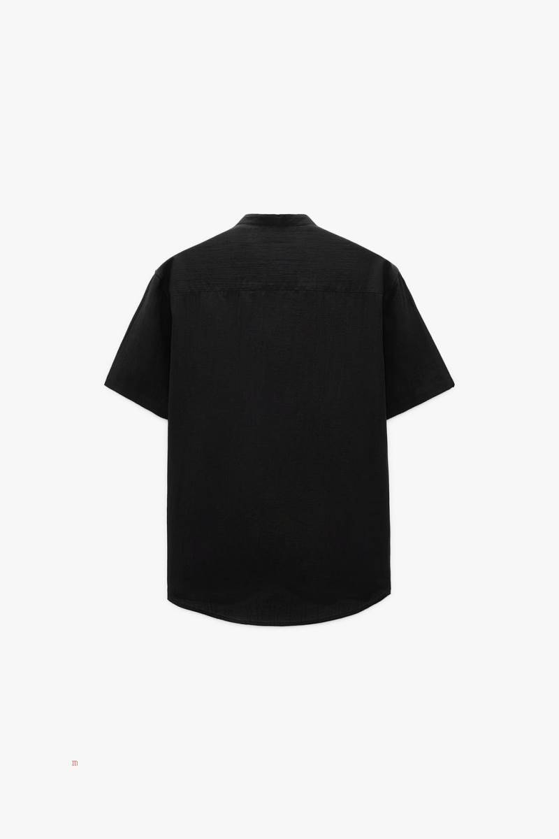 ZARA CREASED-EFFECT Skjorta Herr Svarta | KFTJY-4358