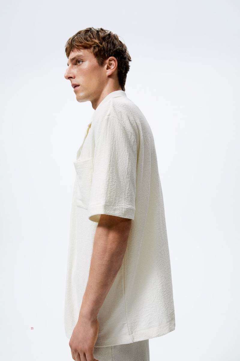 ZARA CREASED-EFFECT Skjorta Herr Vita | BHIMO-3580
