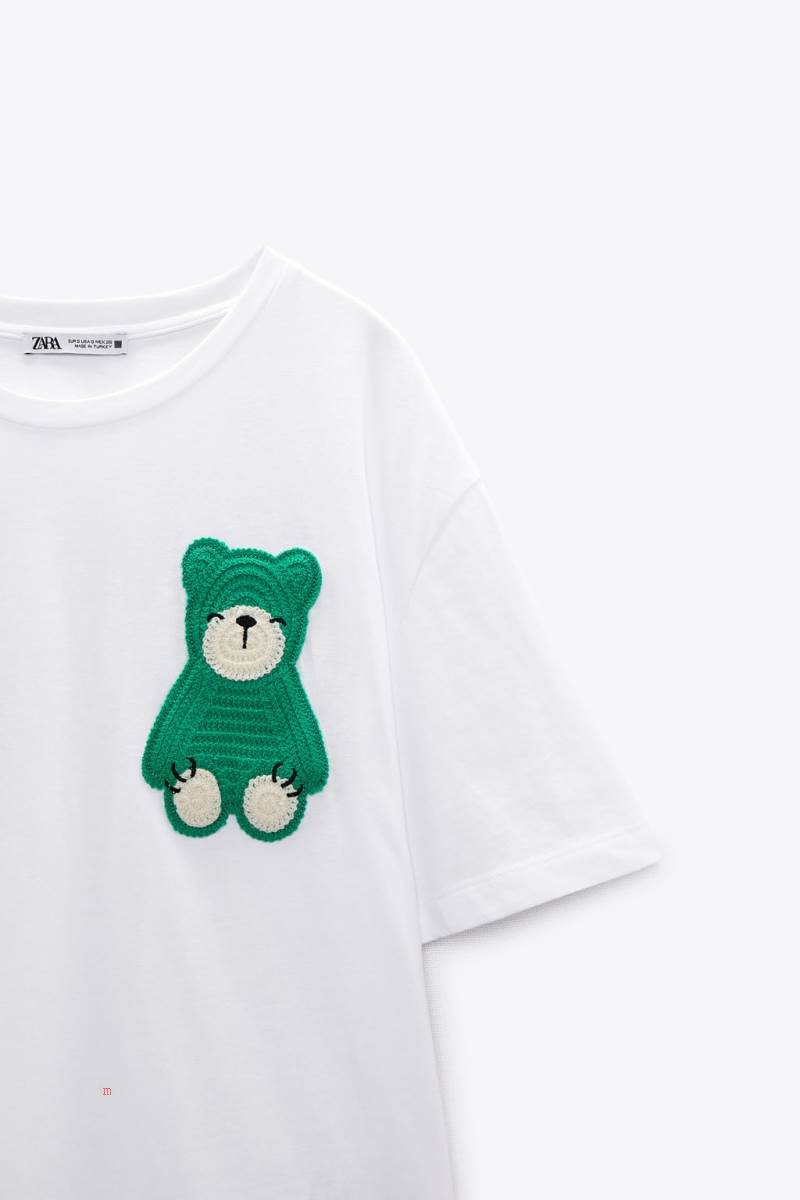 ZARA CROCHET BEAR T-shirt Dam Vita | KJPZC-8124