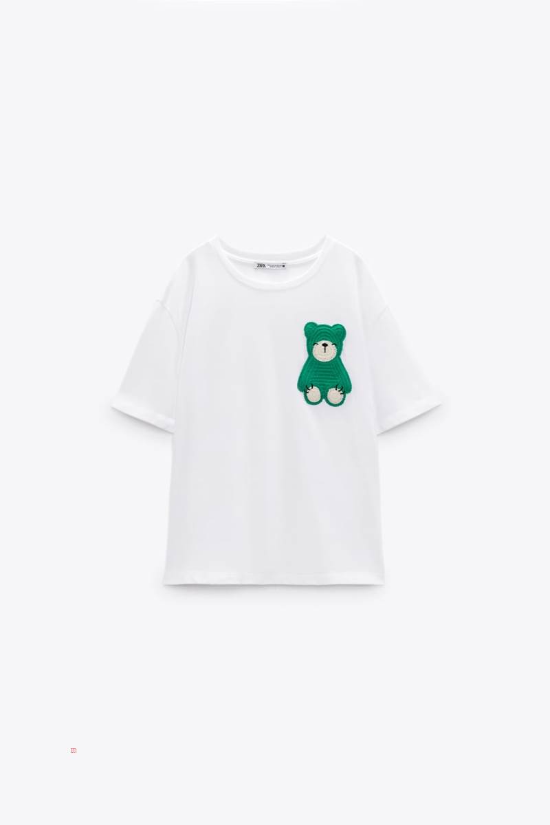 ZARA CROCHET BEAR T-shirt Dam Vita | KJPZC-8124