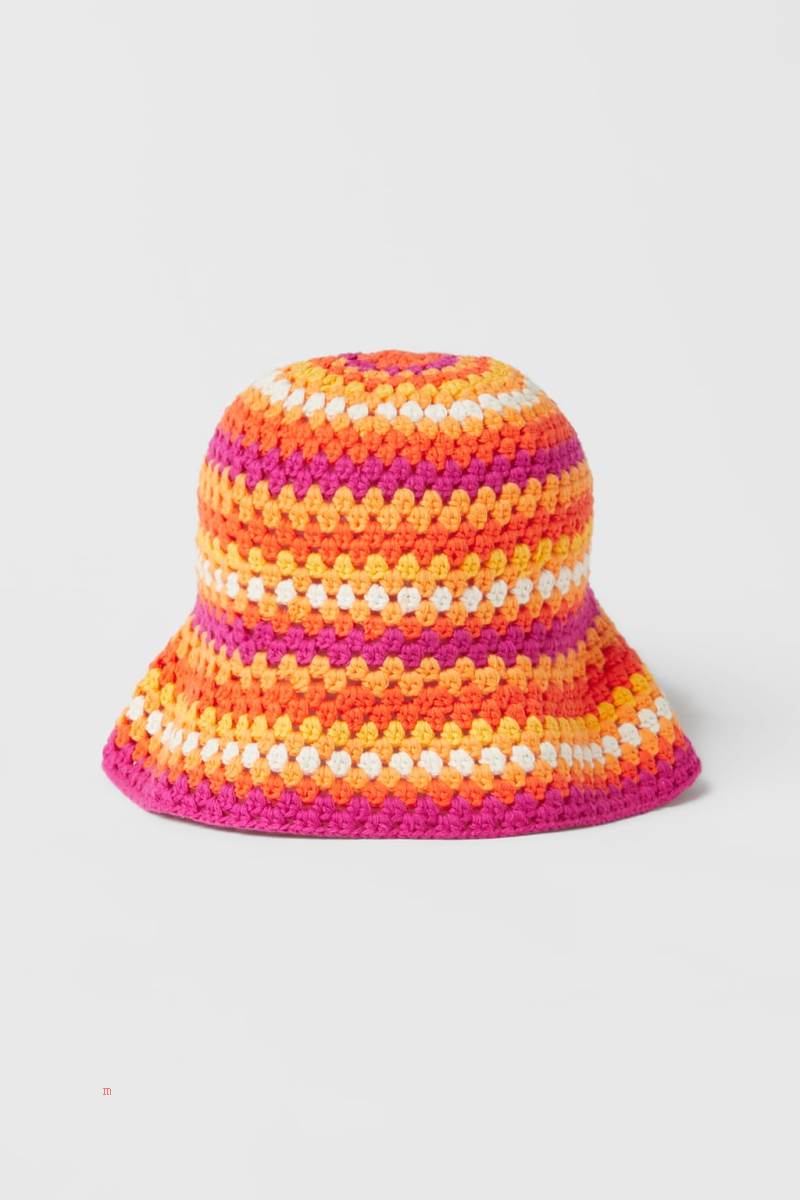 ZARA CROCHET BUCKET Hatt Tjej Fuchsia | KVRGQ-6215
