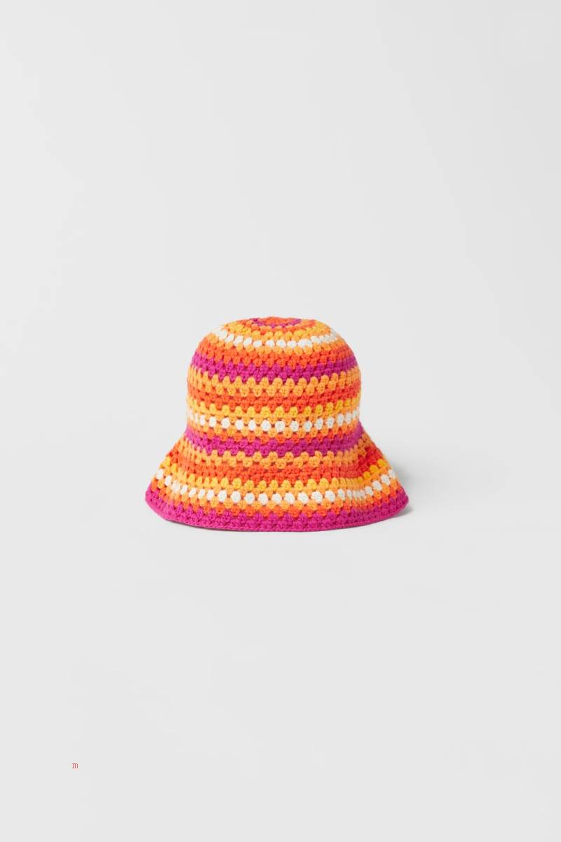 ZARA CROCHET BUCKET Hatt Tjej Fuchsia | KVRGQ-6215