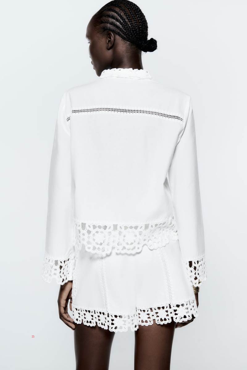 ZARA CROCHET DETAIL Skjorta Dam Vita | IOKCJ-4129