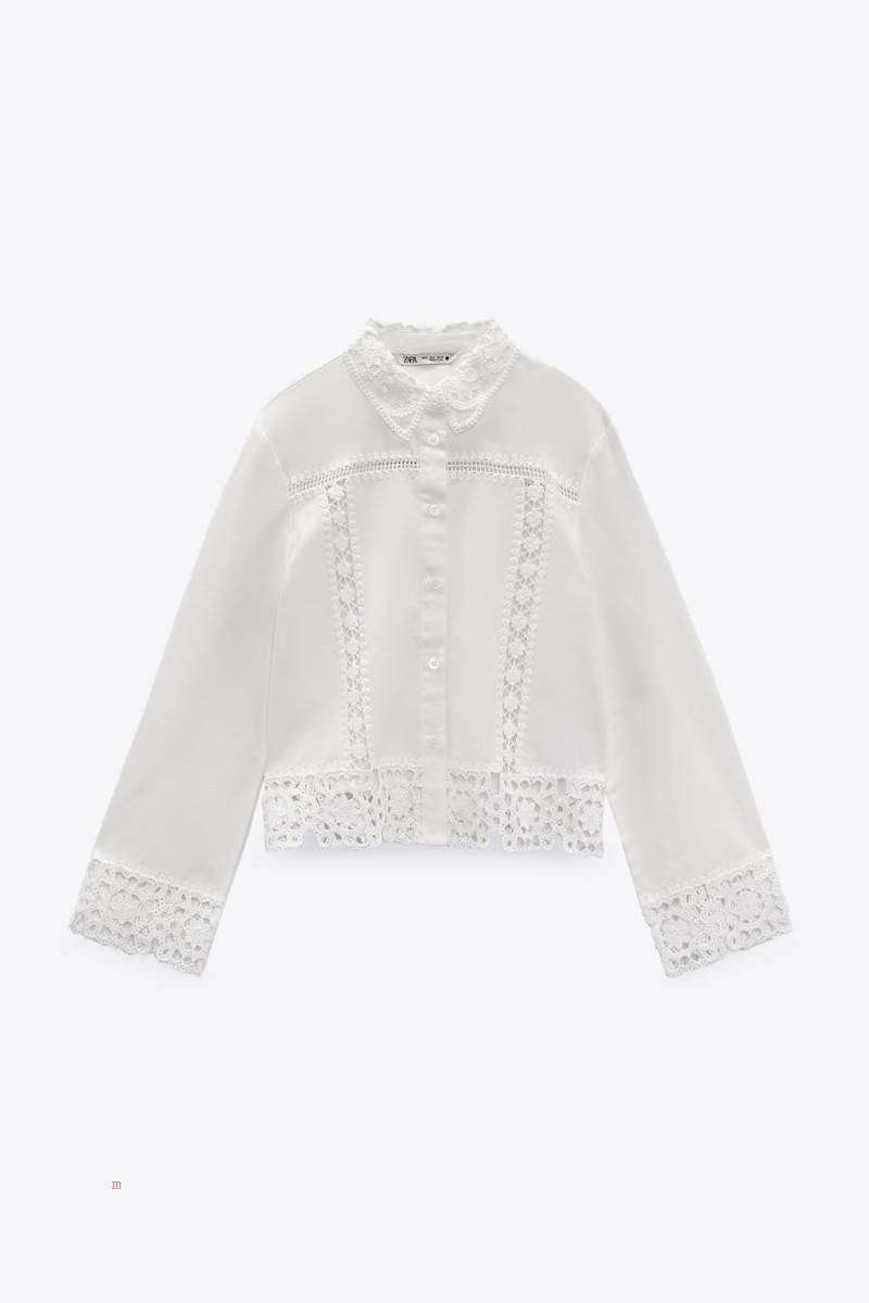ZARA CROCHET DETAIL Skjorta Dam Vita | IOKCJ-4129