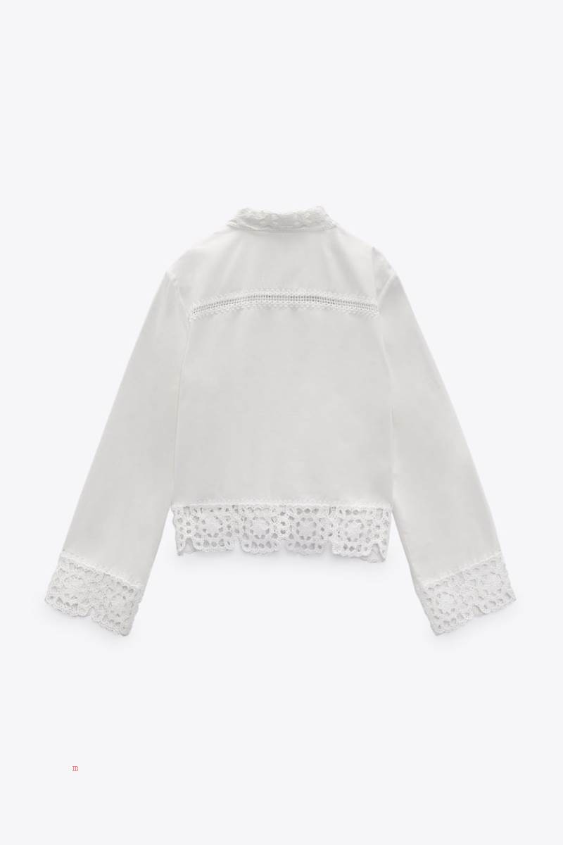 ZARA CROCHET DETAIL Skjorta Dam Vita | IOKCJ-4129