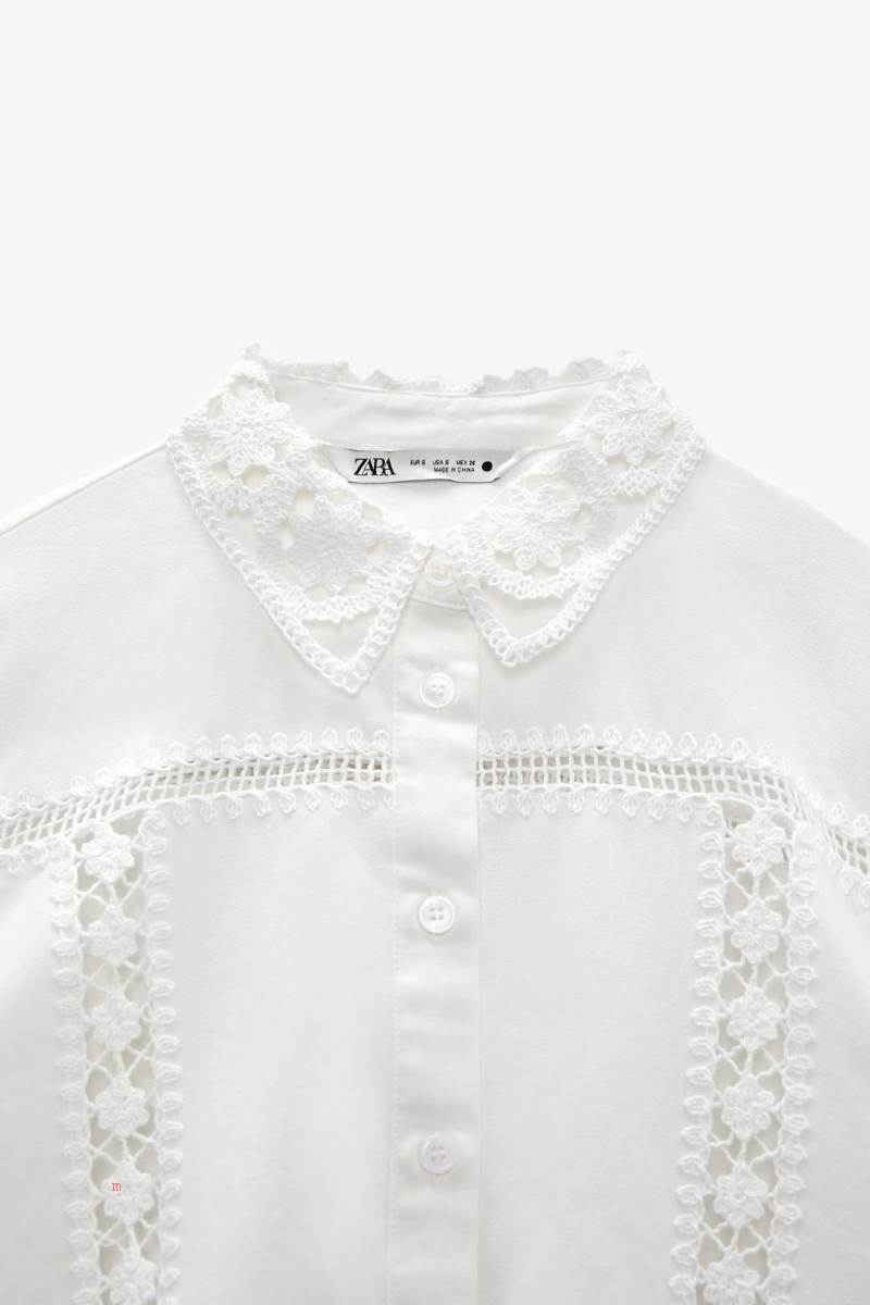 ZARA CROCHET DETAIL Skjorta Dam Vita | IOKCJ-4129