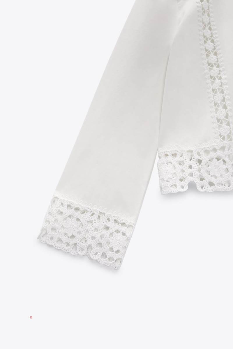 ZARA CROCHET DETAIL Skjorta Dam Vita | IOKCJ-4129