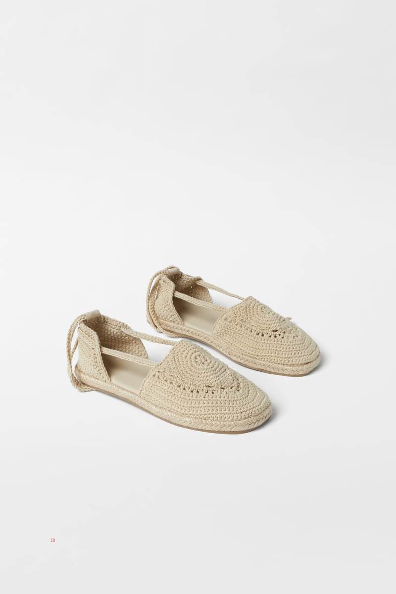 ZARA CROCHET Espadrille Tjej Vita | WTJQF-7534