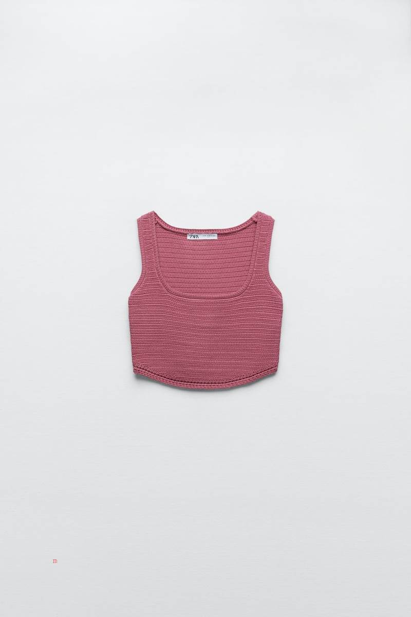 ZARA CROCHET KNIT Crop Top Dam Rosa | RNYHG-6209