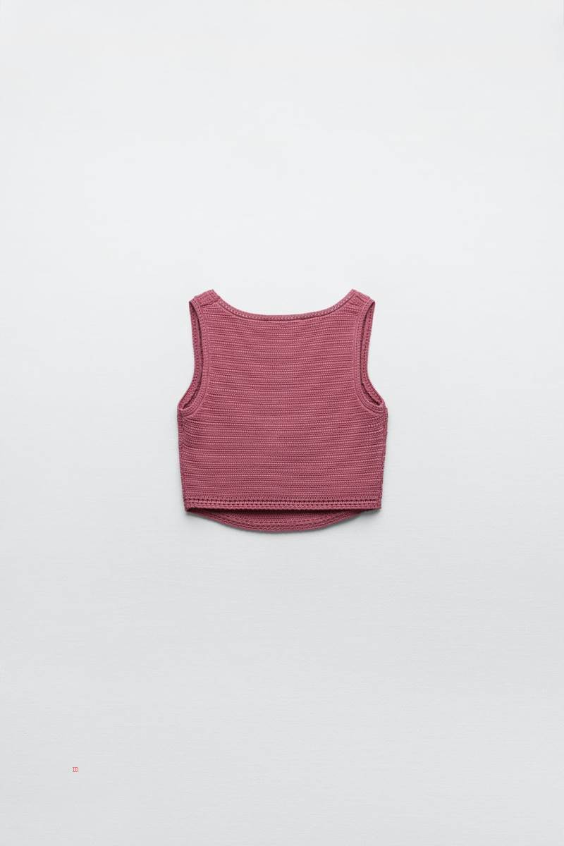 ZARA CROCHET KNIT Crop Top Dam Rosa | RNYHG-6209