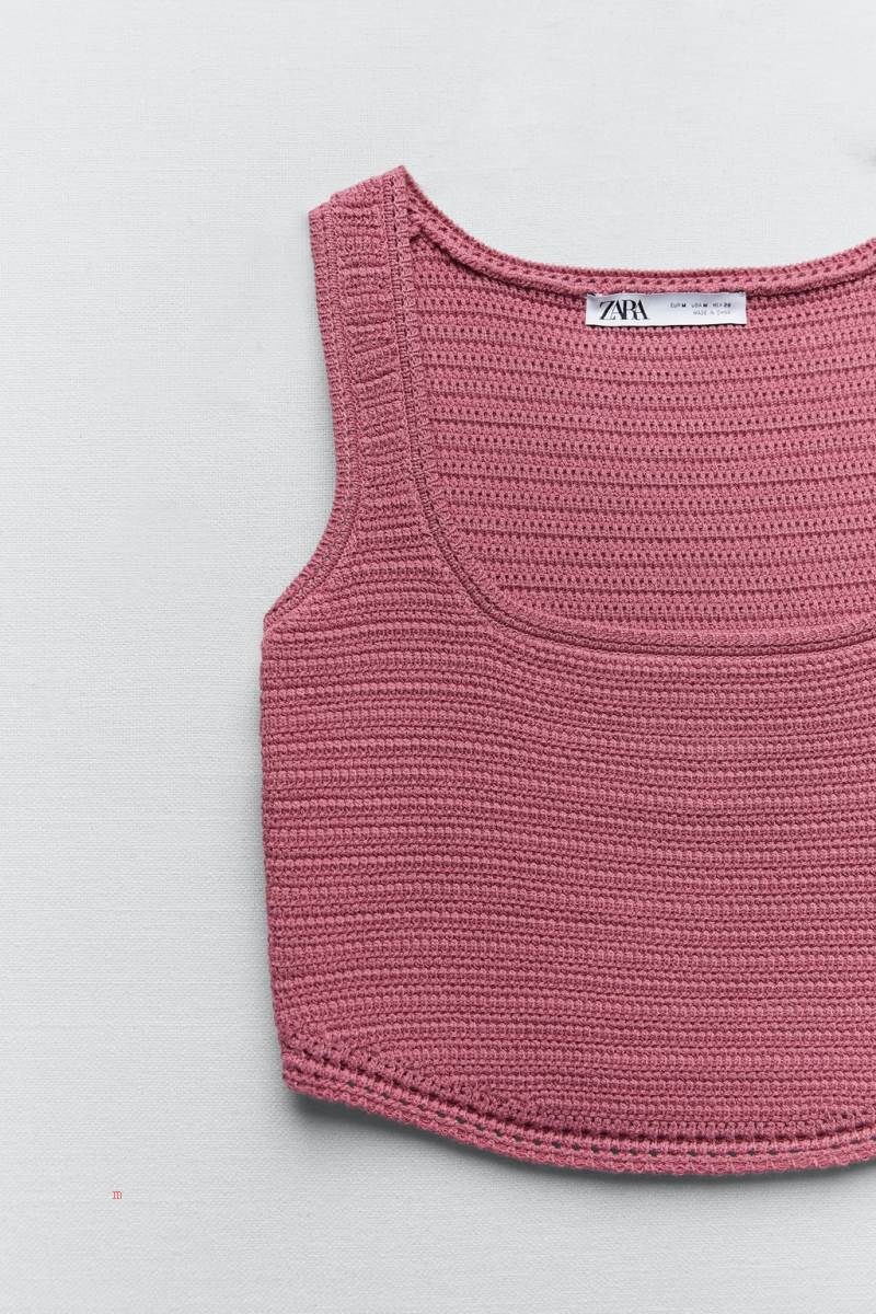 ZARA CROCHET KNIT Crop Top Dam Rosa | RNYHG-6209
