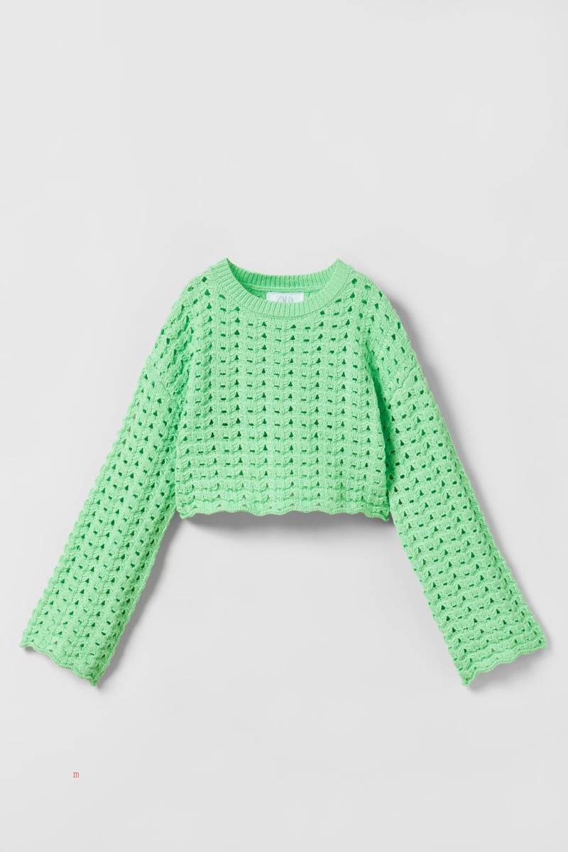 ZARA CROCHET KNIT Tröjor Tjej Ljusgröna | DZLYV-4520