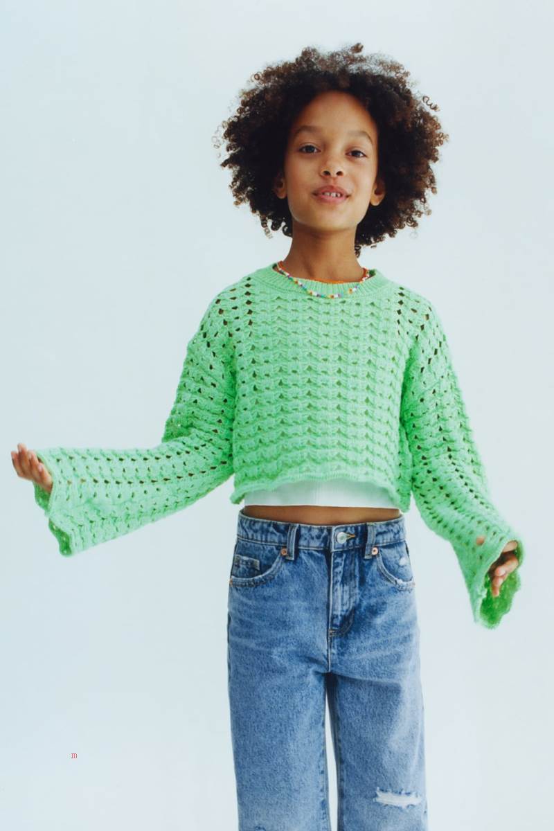 ZARA CROCHET KNIT Tröjor Tjej Ljusgröna | DZLYV-4520