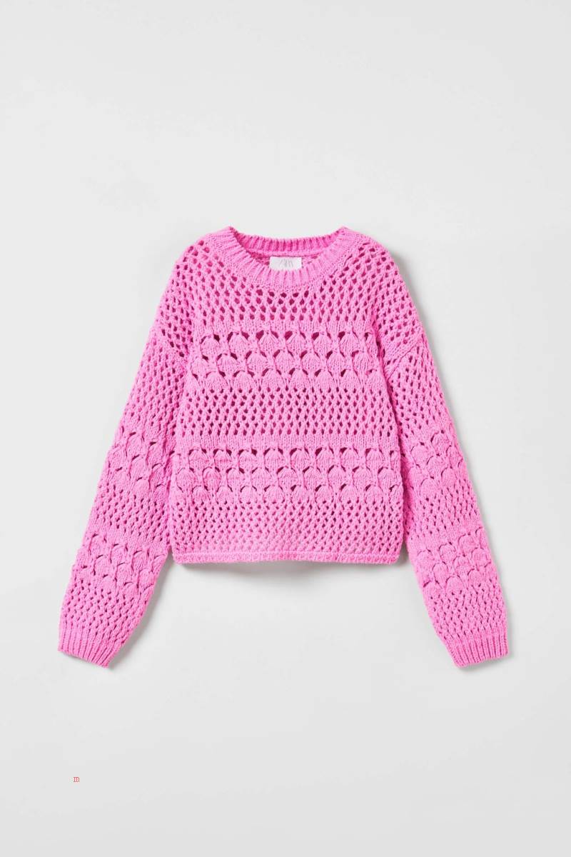ZARA CROCHET KNIT Tröjor Tjej Mörkrosa | RFDKM-7369