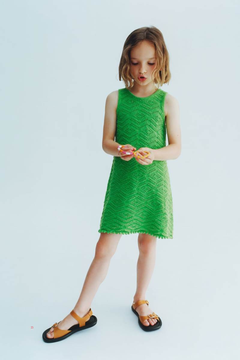 ZARA CROCHET Klänning Tjej Gröna | LDCVW-3207
