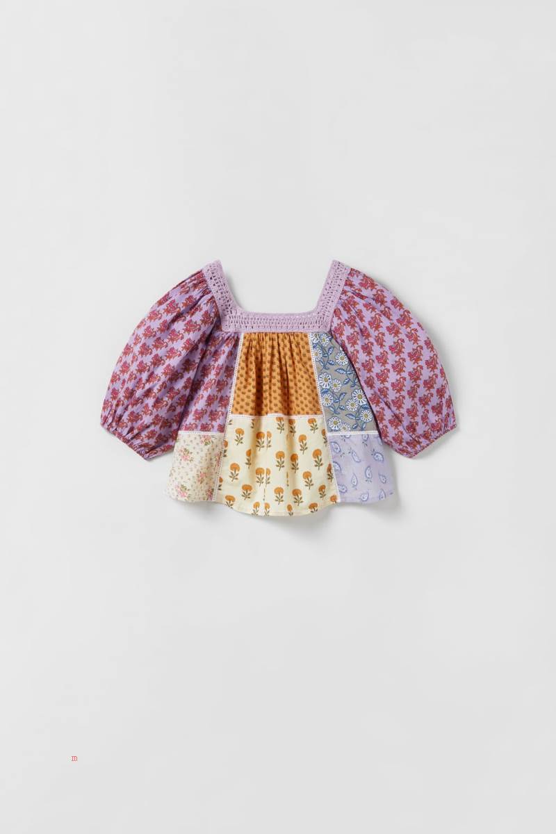 ZARA CROCHET PATCHWORK Blusar Tjej Rosa | FLQTS-2610