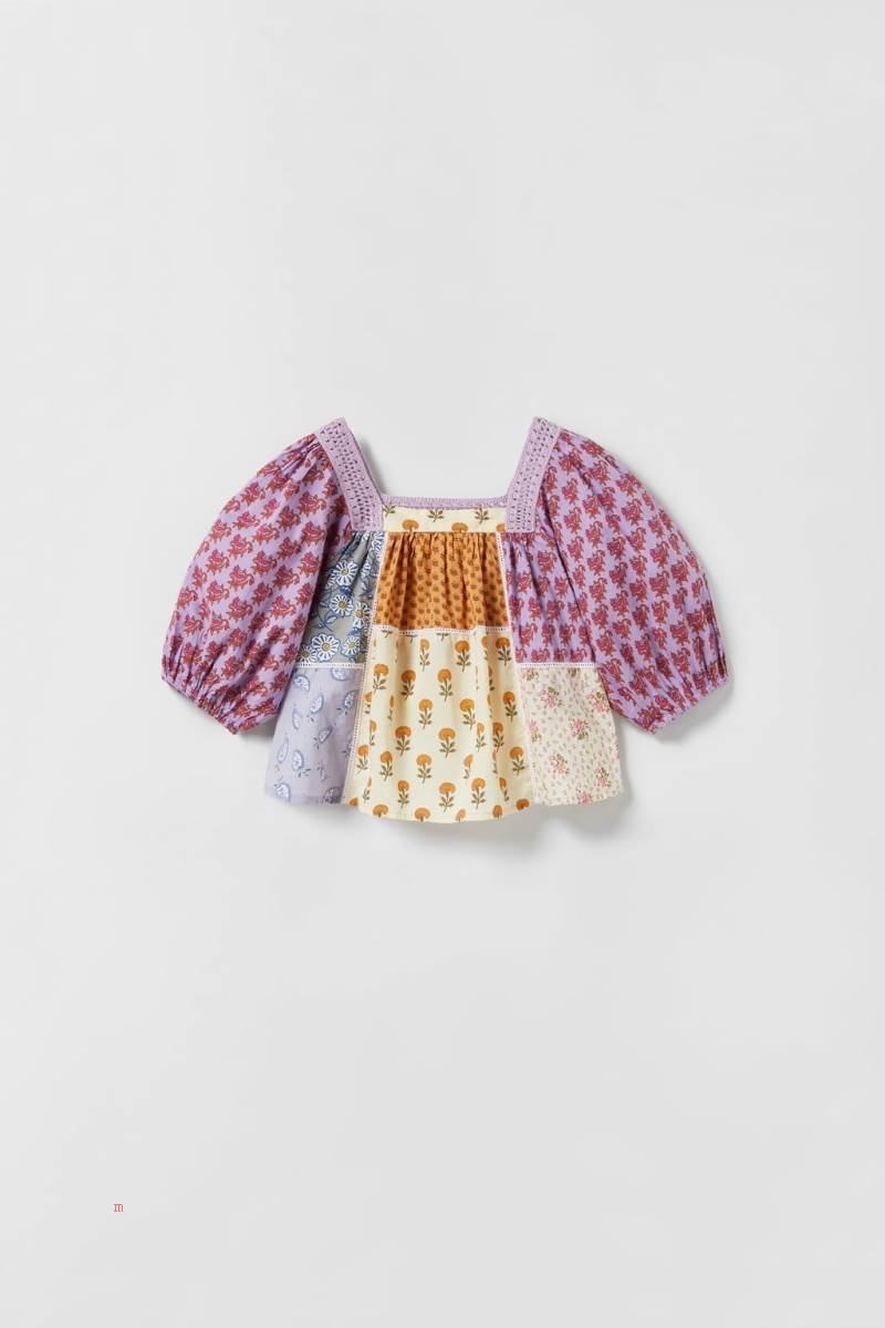 ZARA CROCHET PATCHWORK Blusar Tjej Rosa | FLQTS-2610