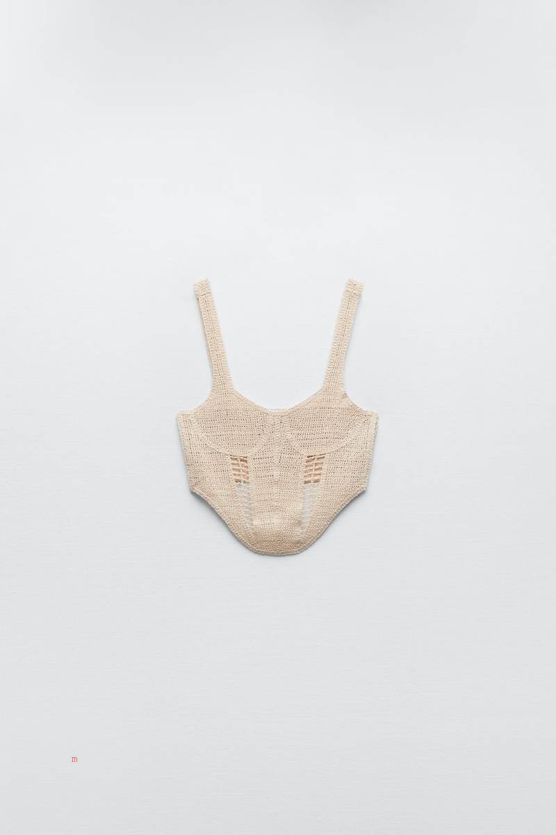 ZARA CROCHET TOP WITH THIN STRAPS Crop Top Dam Grå Vita | RCZLI-8203