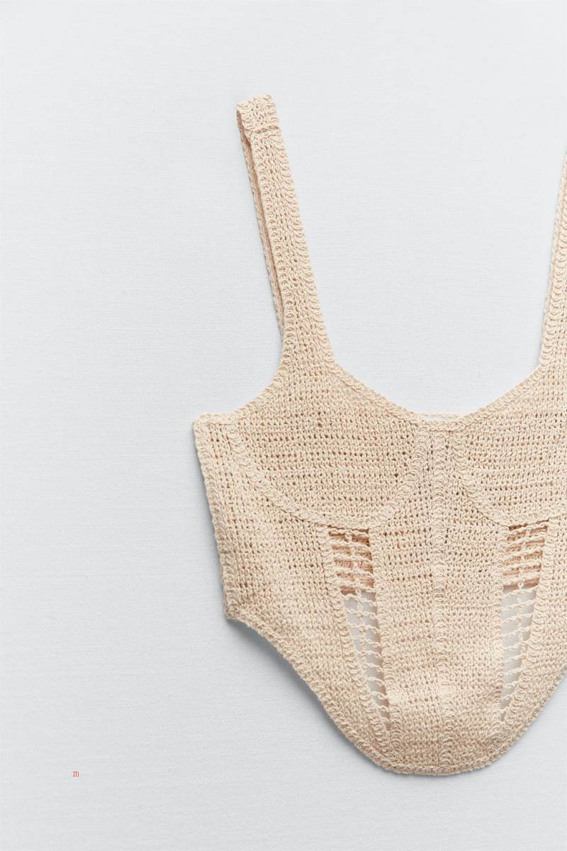 ZARA CROCHET TOP WITH THIN STRAPS Crop Top Dam Grå Vita | RCZLI-8203
