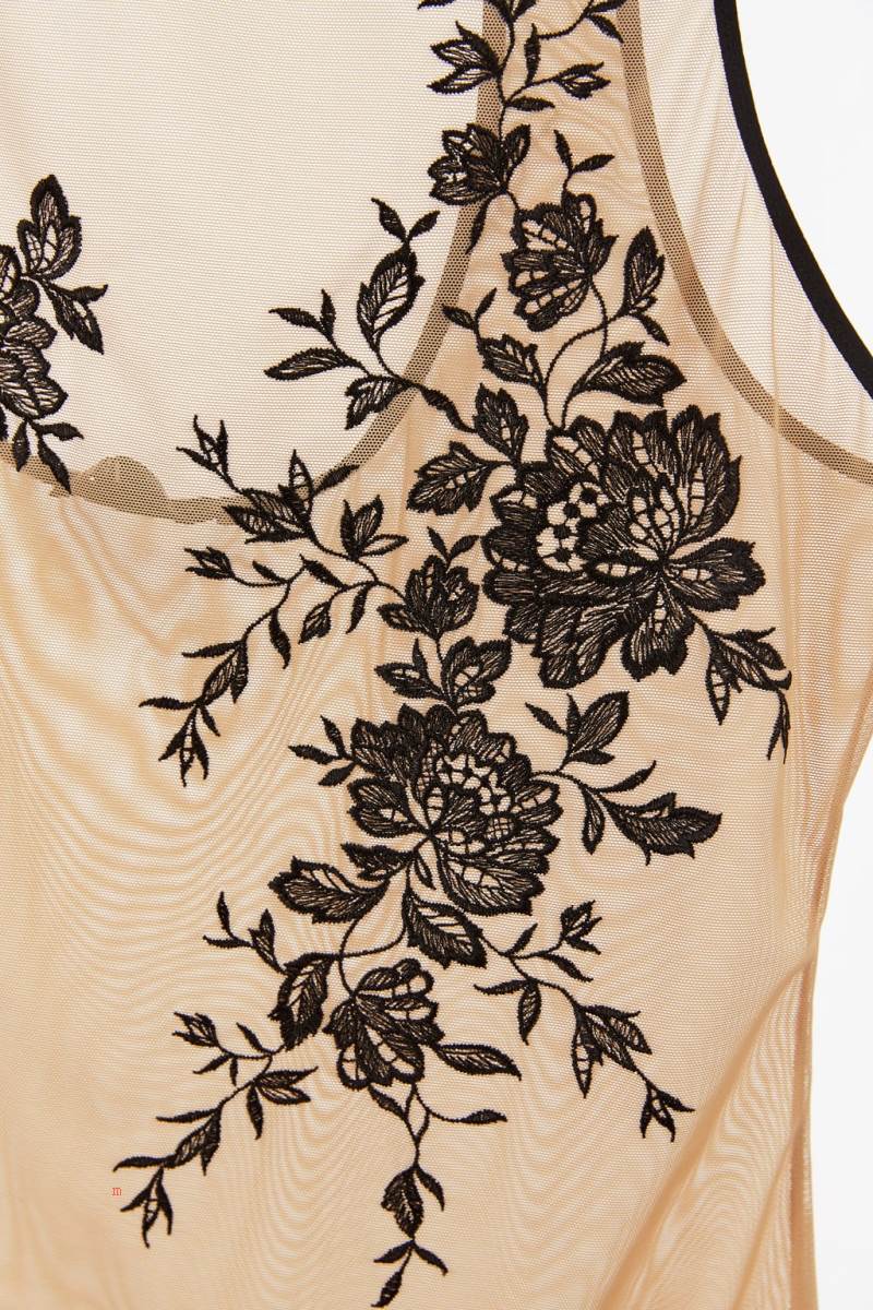 ZARA CROCHET TULLE Bodysuit Dam Rosa Beige | VCGXP-0829