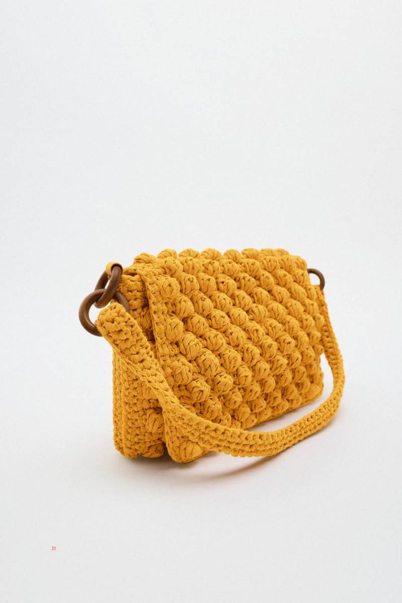 ZARA CROCHET WITH KNOTTED TEXTURE Axelväska Dam Senapsgult Gula | VAMNI-1804
