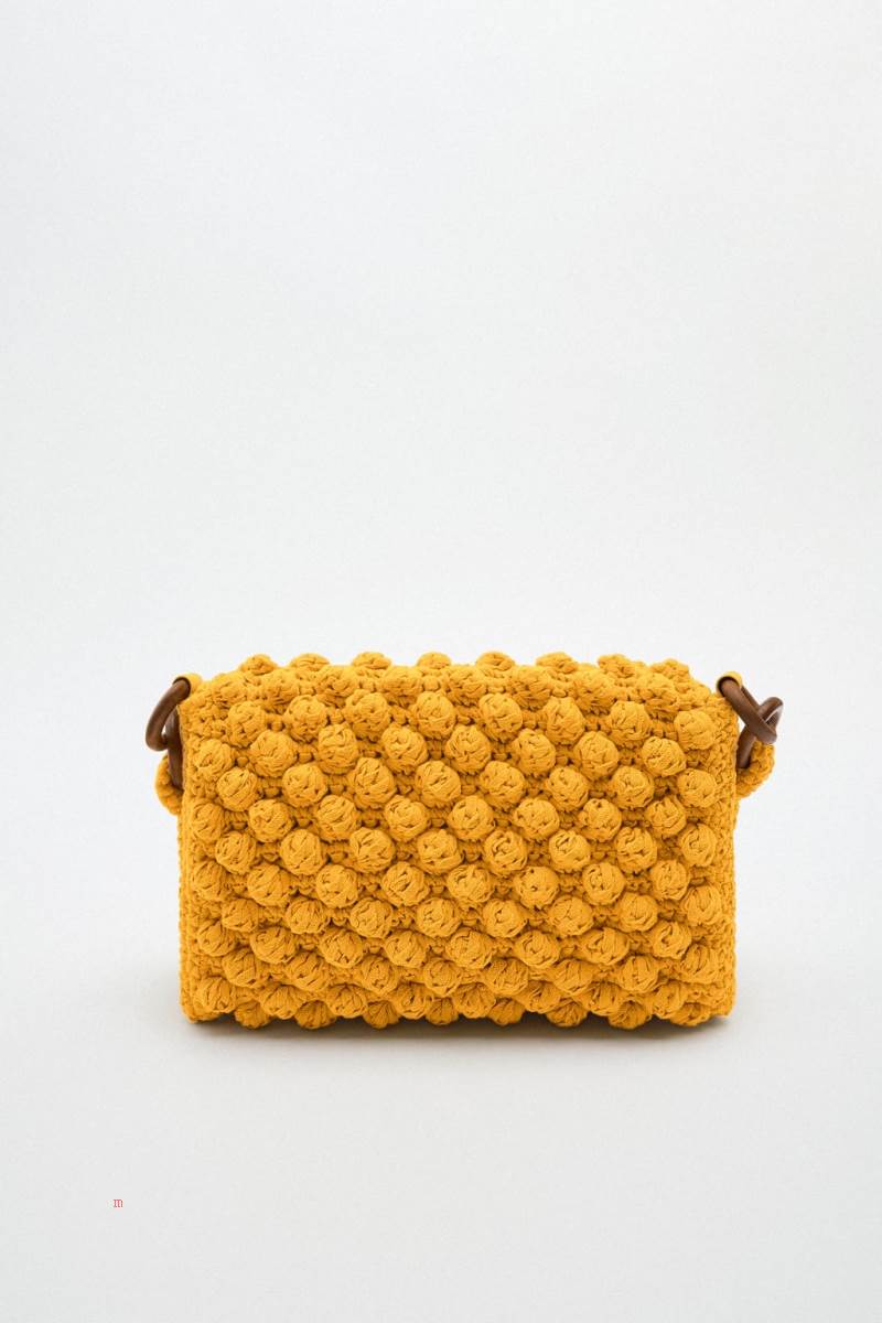 ZARA CROCHET WITH KNOTTED TEXTURE Axelväska Dam Senapsgult Gula | VAMNI-1804