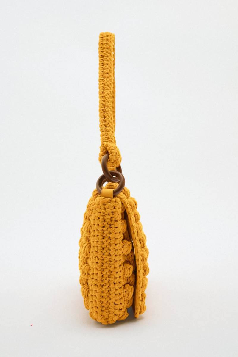 ZARA CROCHET WITH KNOTTED TEXTURE Axelväska Dam Senapsgult Gula | VAMNI-1804