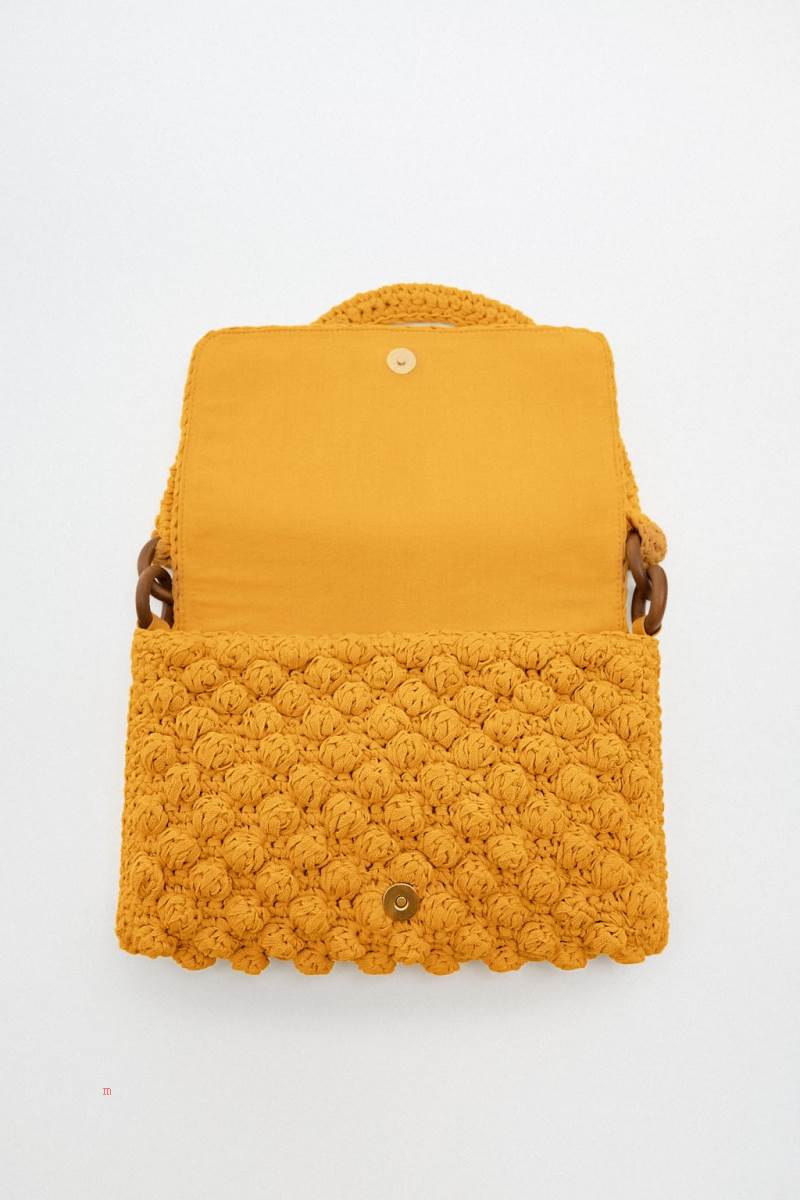 ZARA CROCHET WITH KNOTTED TEXTURE Axelväska Dam Senapsgult Gula | VAMNI-1804