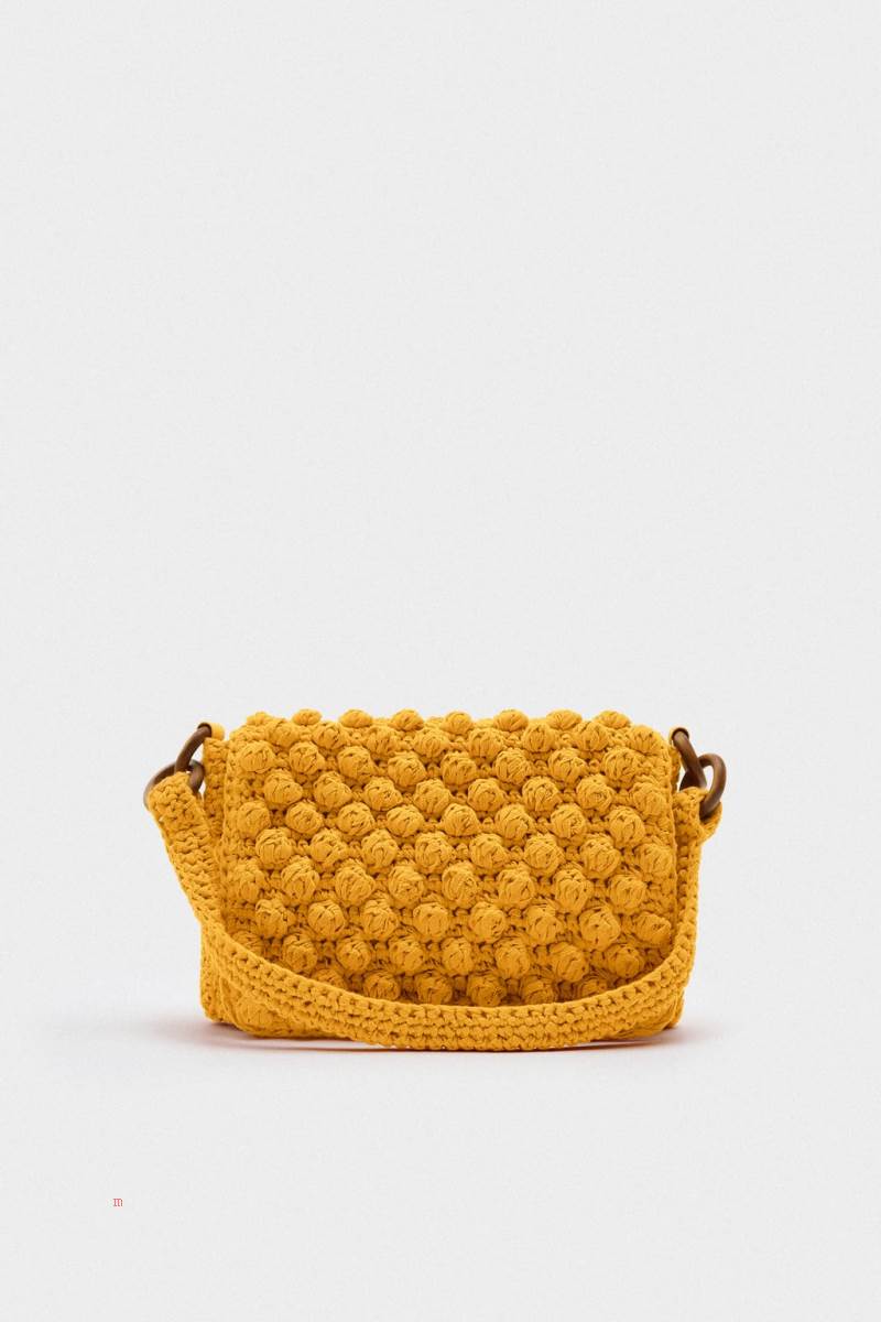 ZARA CROCHET WITH KNOTTED TEXTURE Axelväska Dam Senapsgult Gula | VAMNI-1804