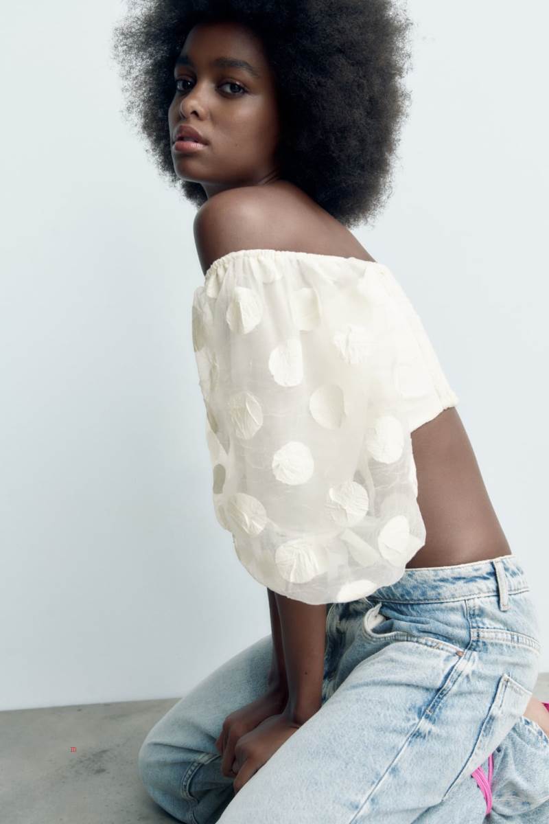 ZARA CROPPED BALLOON SLEEVE TOP Crop Top Dam Grå Vita | RPYSC-9328