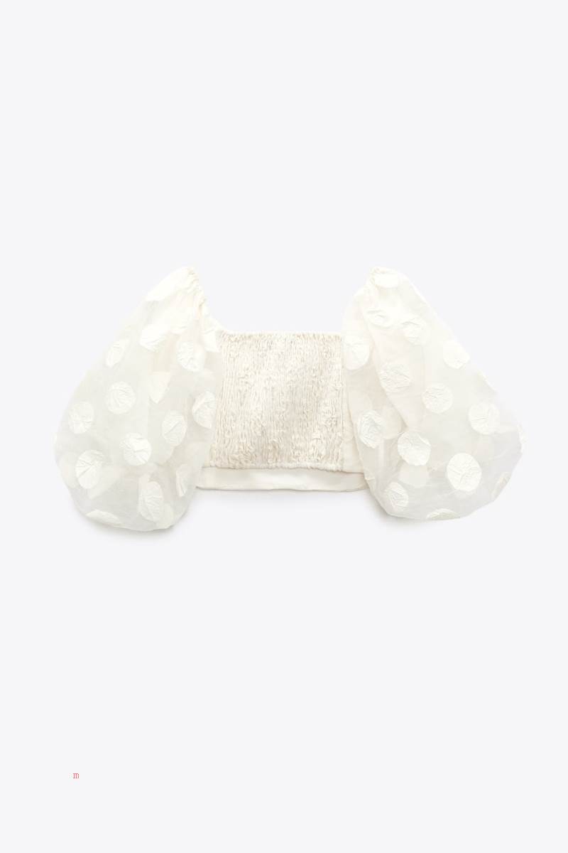 ZARA CROPPED BALLOON SLEEVE TOP Crop Top Dam Grå Vita | RPYSC-9328