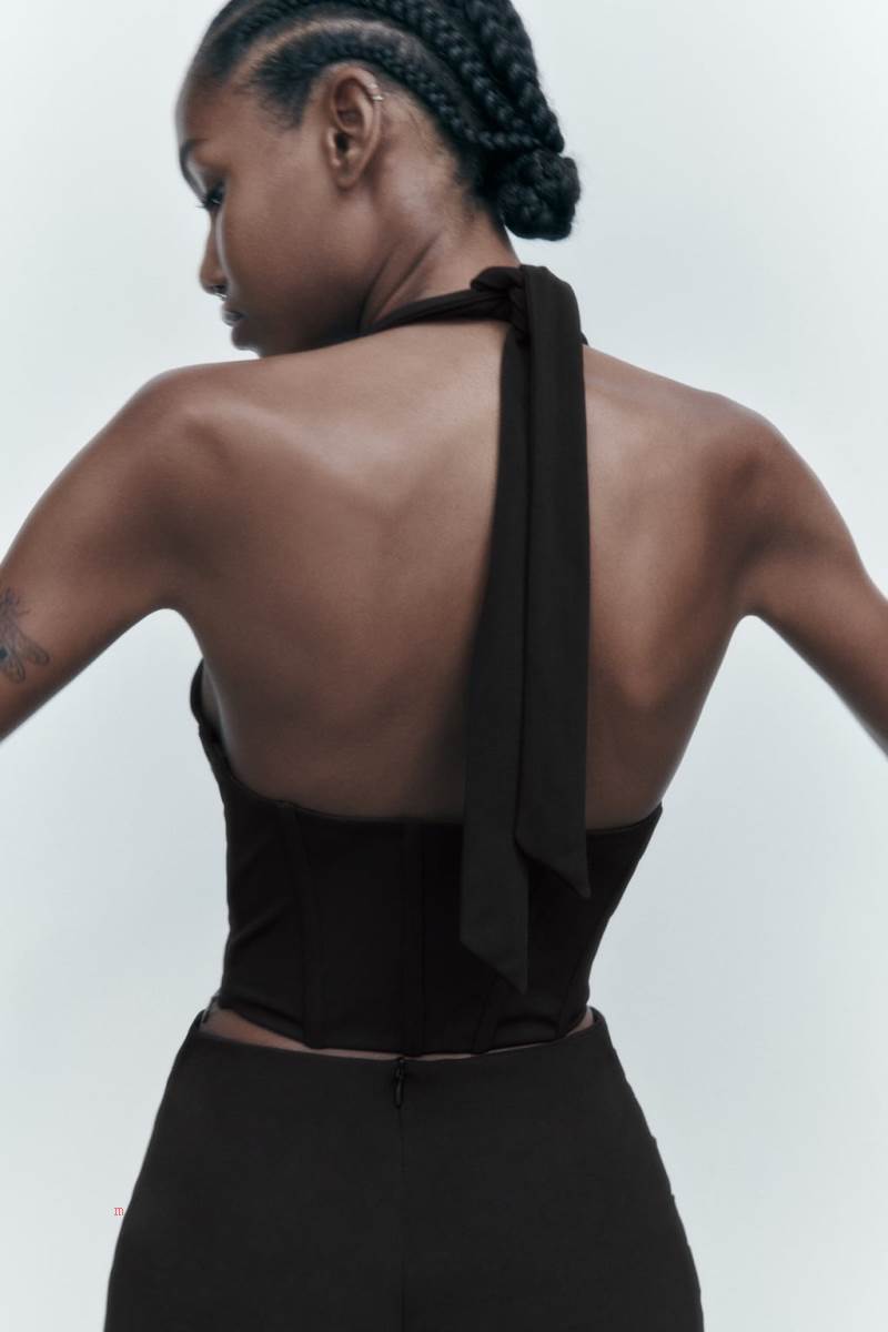 ZARA CROPPED CORSETRY-INSPIRED TOP Crop Top Dam Svarta | PMNCI-6132