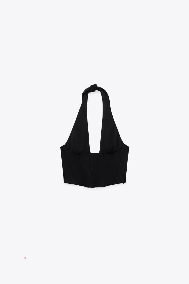 ZARA CROPPED CORSETRY-INSPIRED TOP Crop Top Dam Svarta | PMNCI-6132