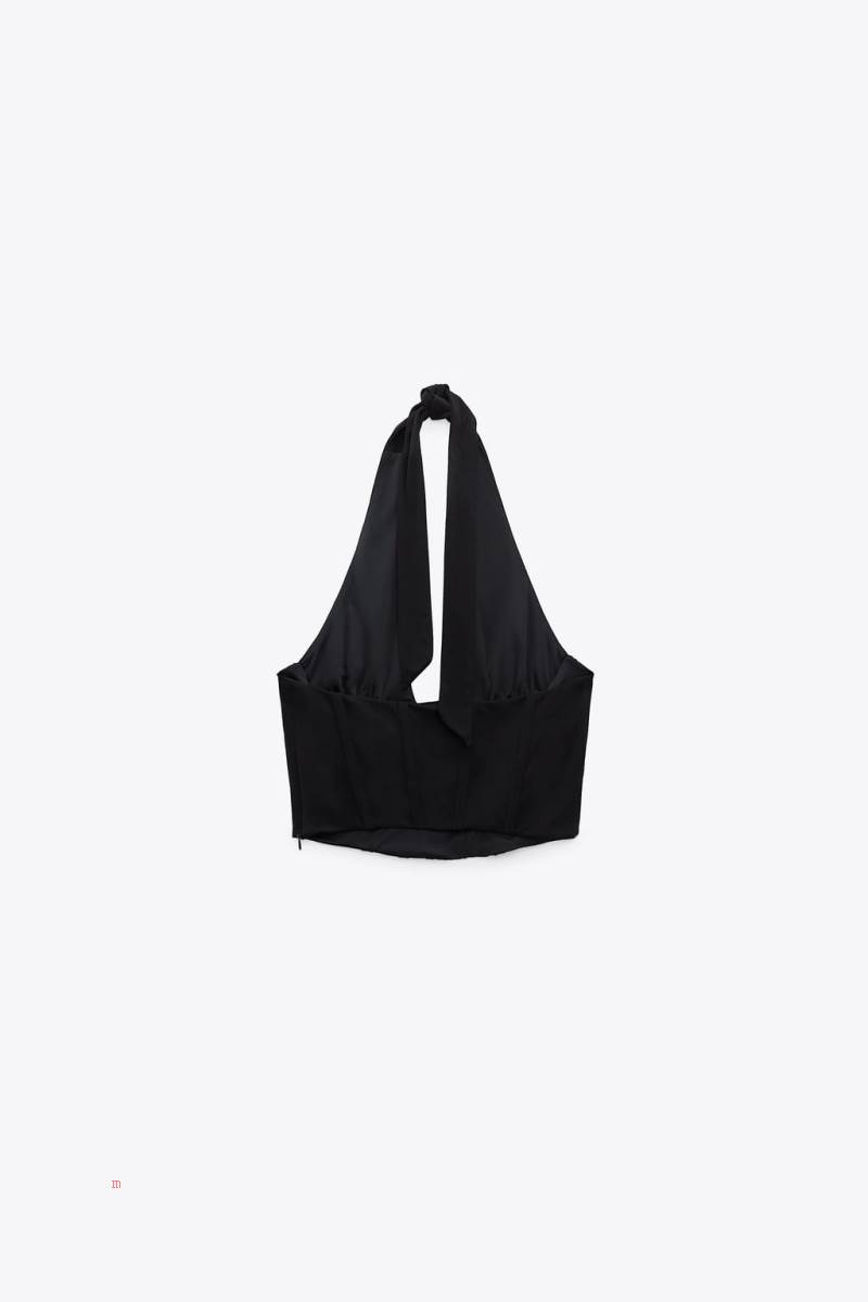 ZARA CROPPED CORSETRY-INSPIRED TOP Crop Top Dam Svarta | PMNCI-6132