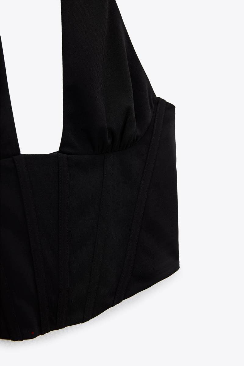 ZARA CROPPED CORSETRY-INSPIRED TOP Crop Top Dam Svarta | PMNCI-6132
