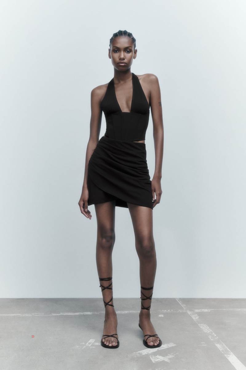 ZARA CROPPED CORSETRY-INSPIRED TOP Crop Top Dam Svarta | PMNCI-6132