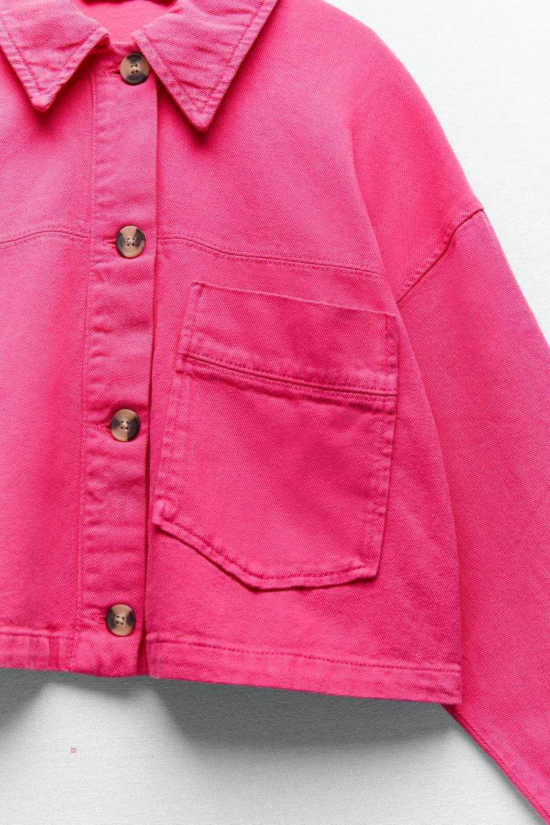 ZARA CROPPED COTTON Övertröja Dam Fuchsia | XMLQG-4182