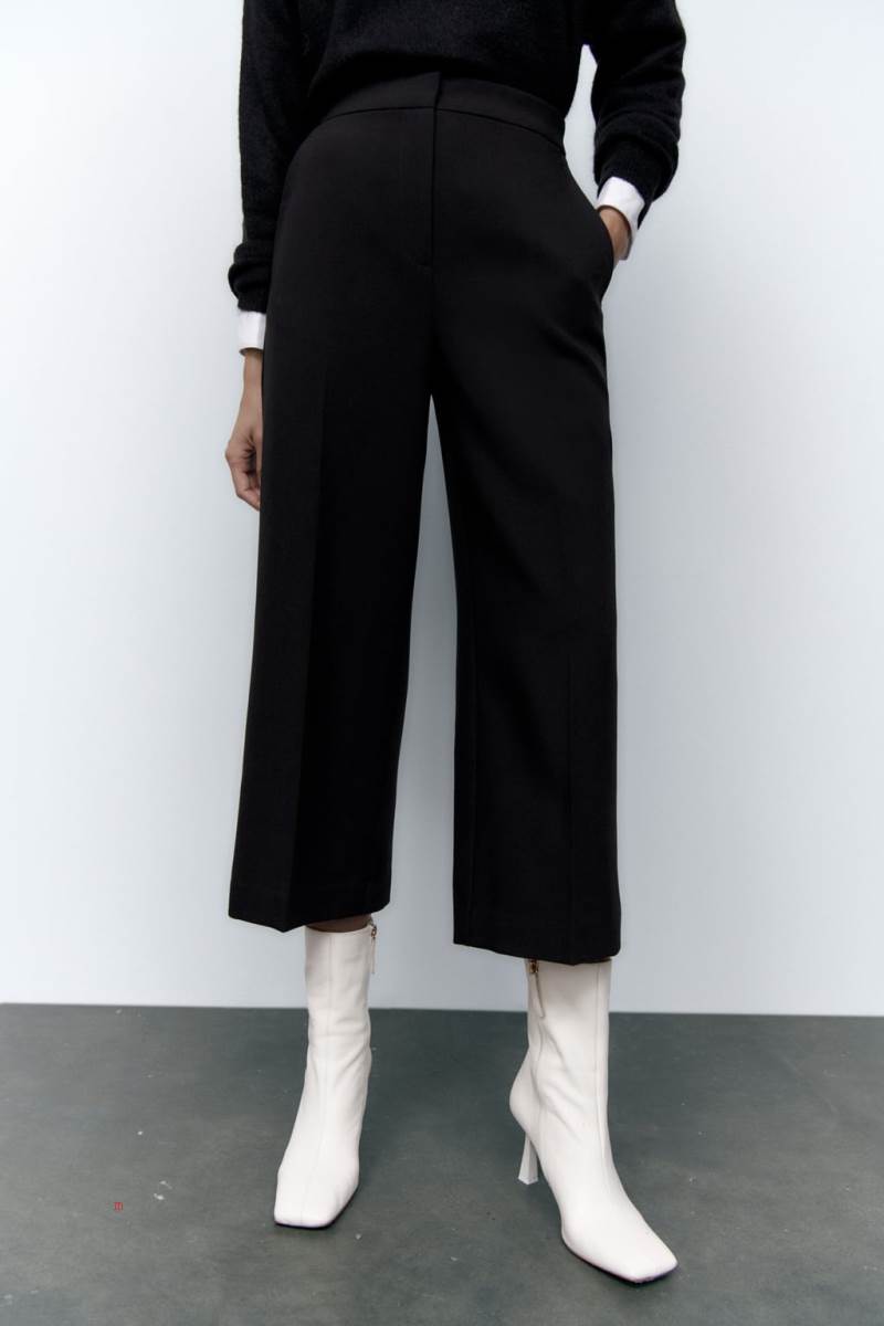 ZARA CROPPED CULOTTES Byxor Dam Svarta | SOHDN-1203