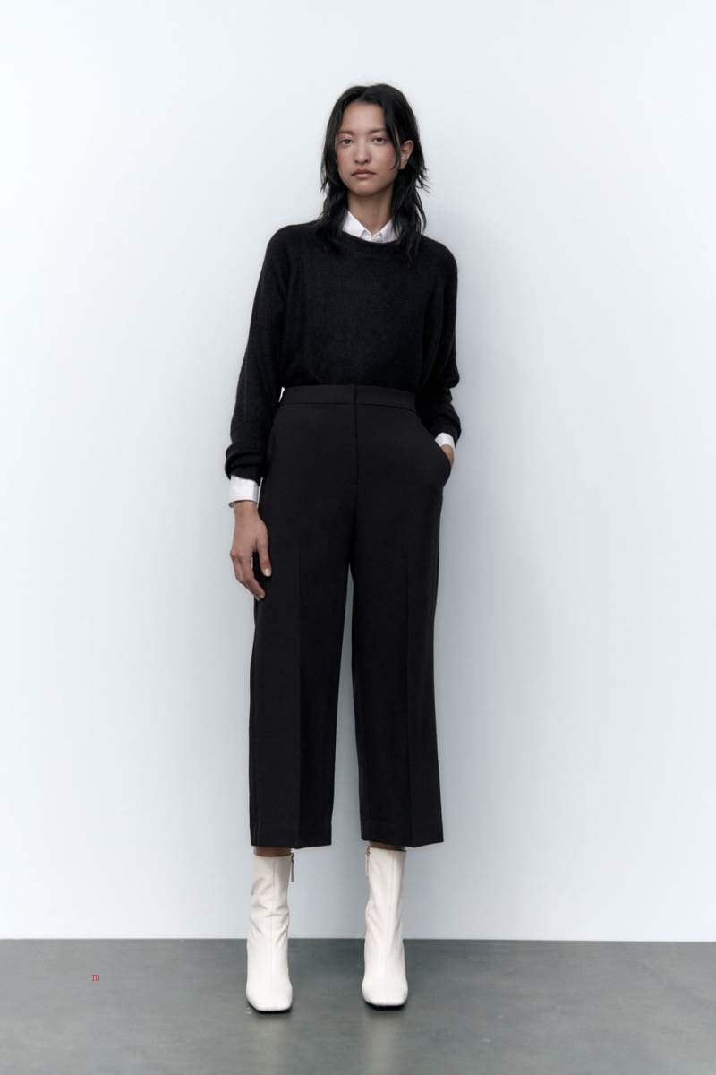 ZARA CROPPED CULOTTES Byxor Dam Svarta | SOHDN-1203