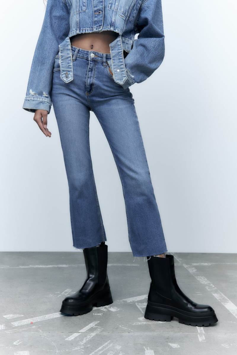 ZARA CROPPED FLARED TRF Jeans Dam Blå | MNAXD-9874